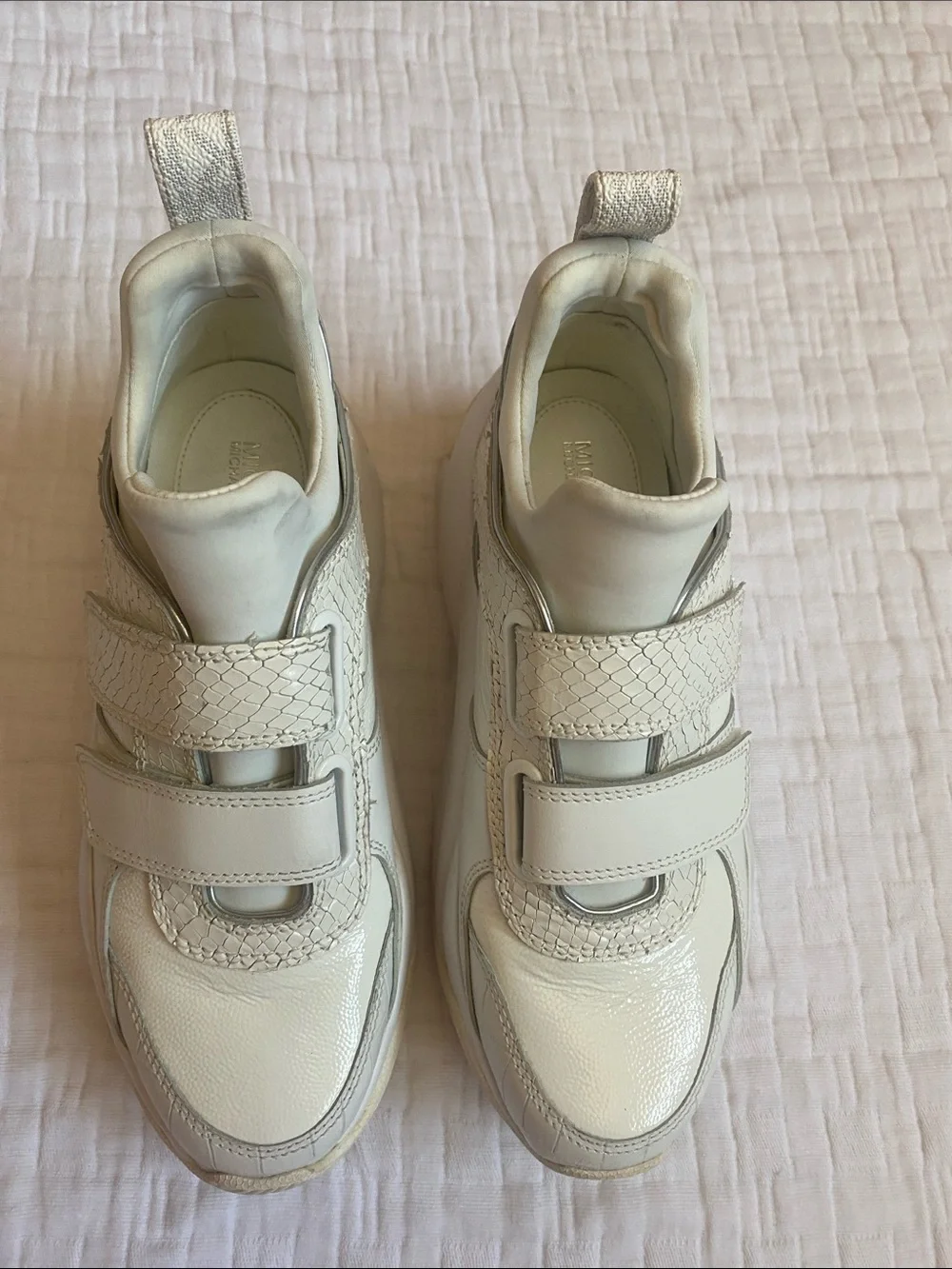 MICHAEL KORS Cream White Velcro Platform Sneakers